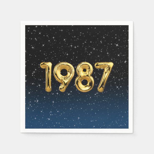 Födelsedagsballonger 1987 I Stjärnor Pappersservett (Framsidan)