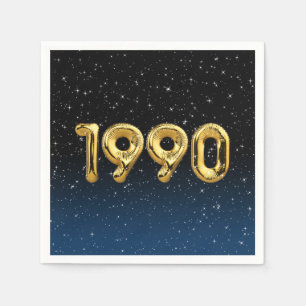 Födelsedagsballonger 1990 i stjärnor pappersservett