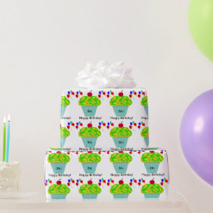 Födelsedagsballonger Gula Gröna Cupcake Presentpapper