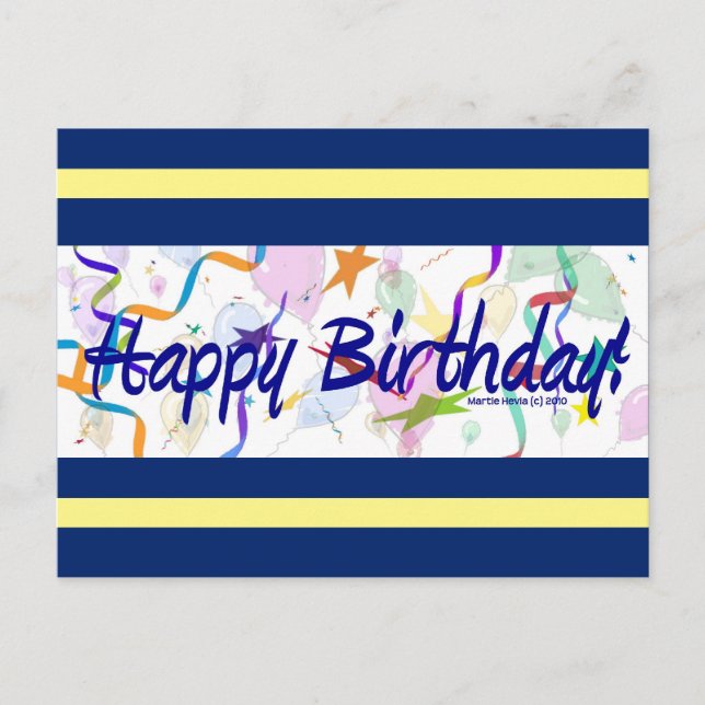 Födelsedagsballonger III | Blue Beach Song™ vykort (Framsida)