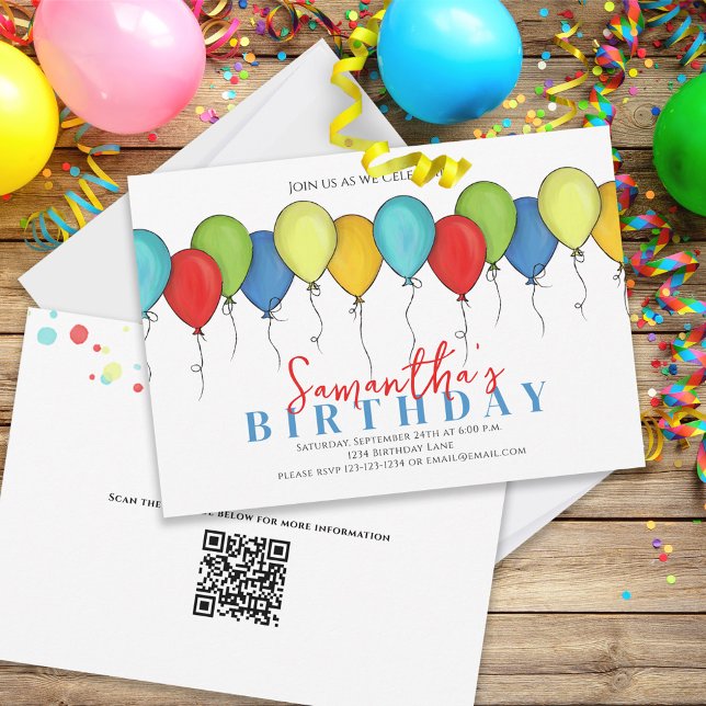 Födelsedagsballonger Konfetti Modern QR-kod för Pa Inbjudningar (Skapare uppladdad)