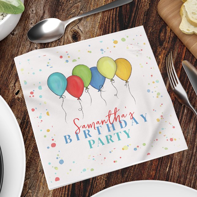 Födelsedagsballonger Konfetti Whimsical Calligraph Pappersservett (Skapare uppladdad)