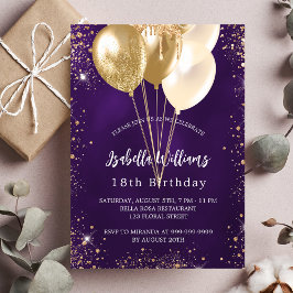 Födelsedagsballonger lila guld glitter inbjudningar