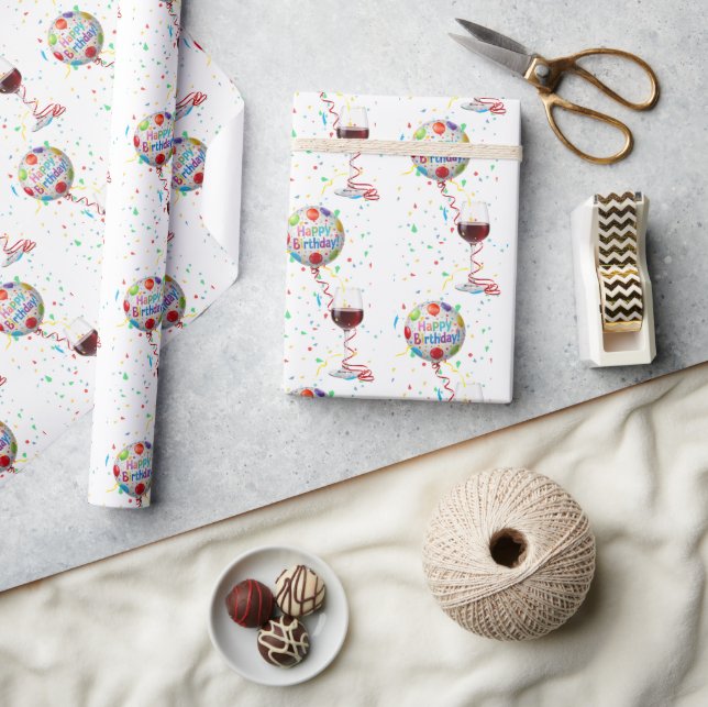 Födelsedagsballonger med rött vin presentpapper (Hantverk)