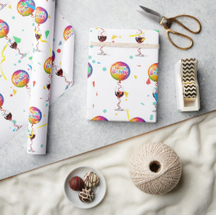 Födelsedagsballonger med rött vin presentpapper