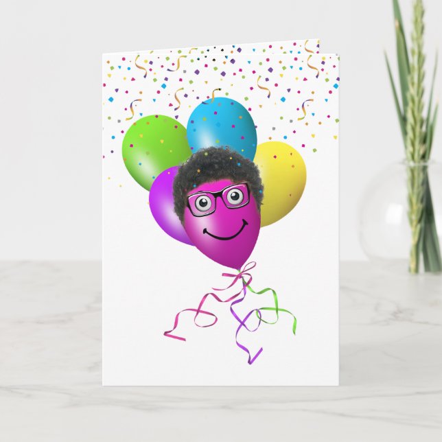 Födelsedagsballonger och konfetti Humor Kort (Framsida)