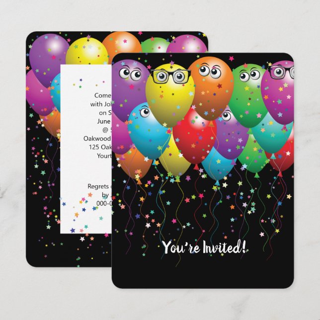 Födelsedagsballonger och ögonbullar Party Inbjudan (Fram/baksida)