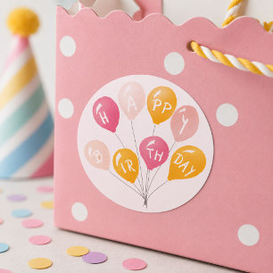 Födelsedagsballonger Rosa Gula Barn Glad Födelseda Runt Klistermärke