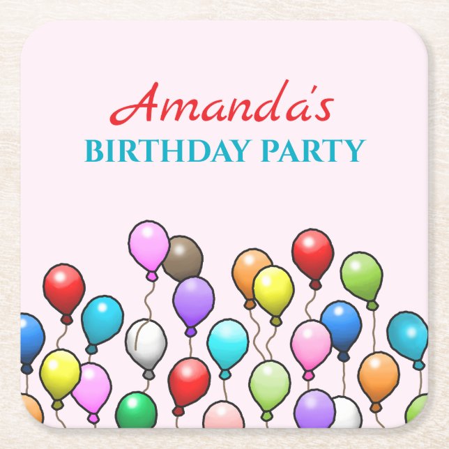 Födelsedagsballonger Underlägg Papper Kvadrat (Framsidan)