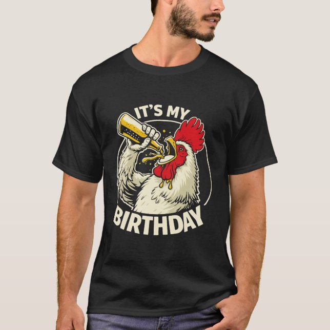 Födelsedagsbärsgluggande Tupp T Shirt (Framsida)