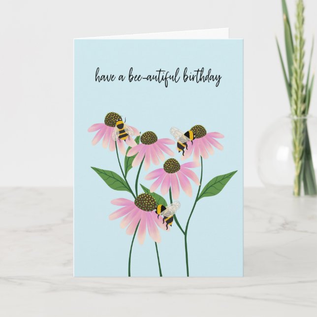 Födelsedagsbin och kägelblommor kort (Framsida)