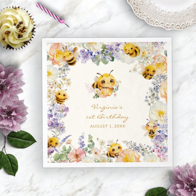 Födelsedagsbin Pappersservett (Bee Birthday Paper Plates
)