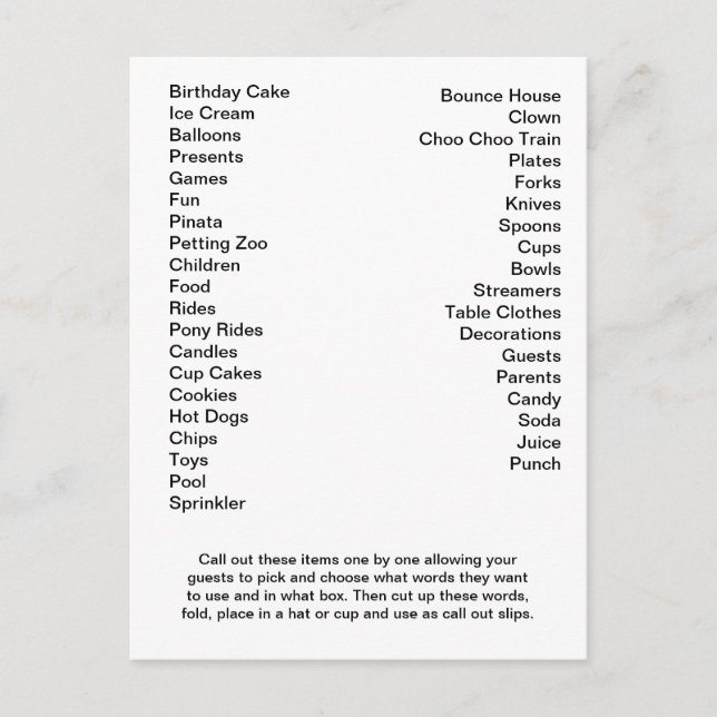 Födelsedagsbingo kortutropsord vykort (Framsida)