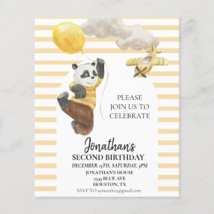 Födelsedagsbjörn Panda med ballonger Vattenfärg
