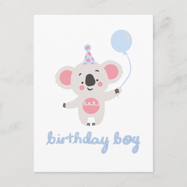 Födelsedagsbjörn som håller i en ballong vykort (Framsida)