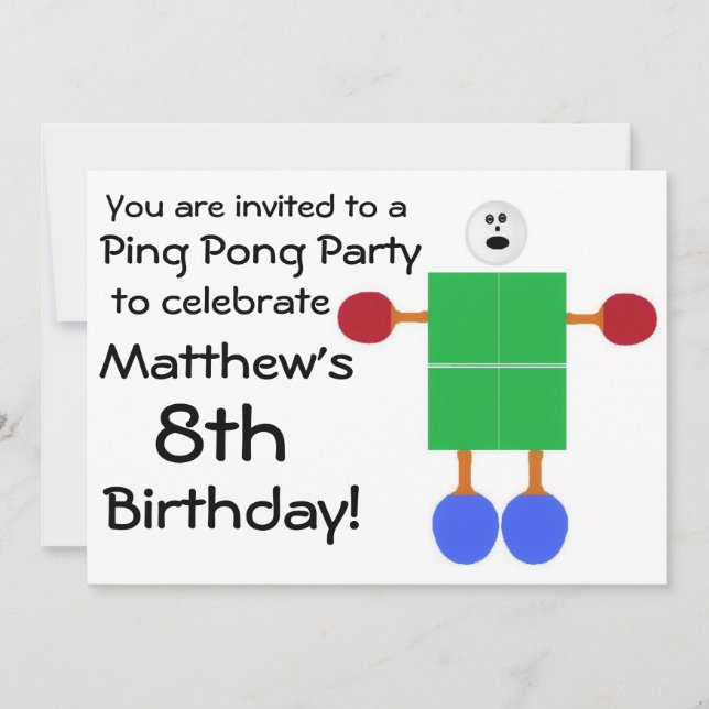 Födelsedagsbjudande Ping Pong Party-inbjudan Inbjudningar (Framsida)