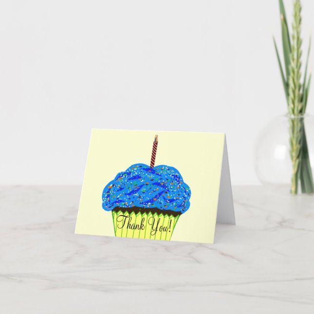 Födelsedagsblå Cupcake Tack Kort (Framsida)