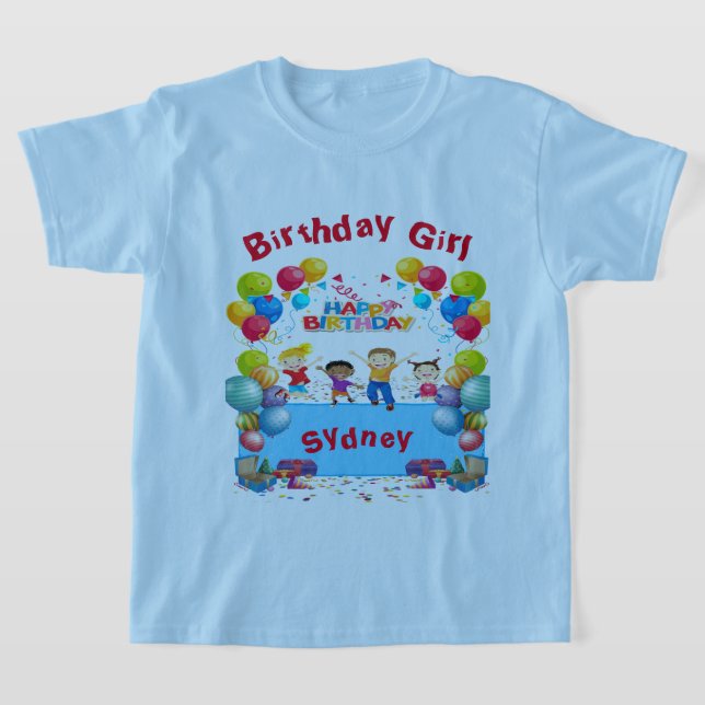 Födelsedagsblå tema Barn T Shirt (Laydown)