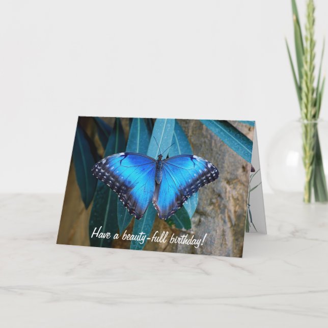 Födelsedagsblå vanlig Morpho-fjäril  Kort (Framsida)