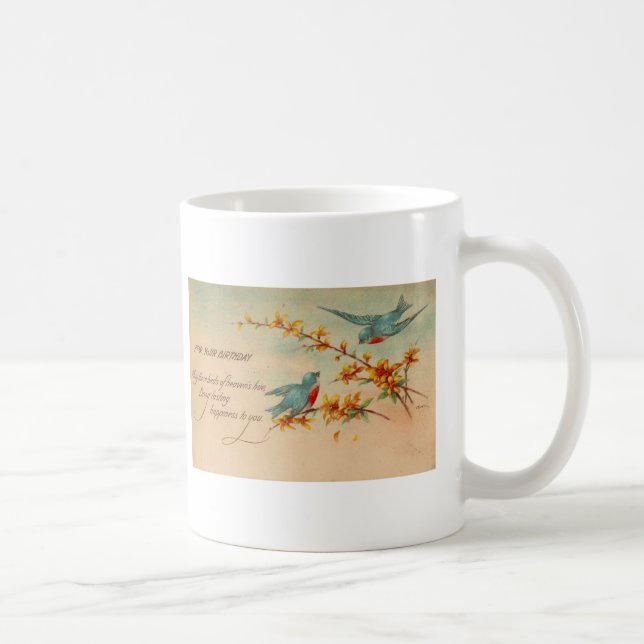 Födelsedagsblåfåglar Vintage vykort Kaffemugg (Höger)
