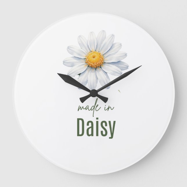 Födelsedagsblomma för april Daisy Vattenfärg Väggu Stor Klocka (Framsida)