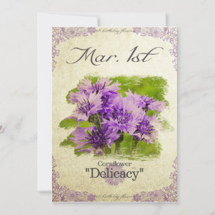 Födelsedagsblommor den 1 mars "Kornblomma" Kort