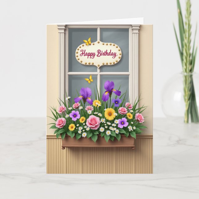 Födelsedagsblommor fönsterkort kort (Framsida)