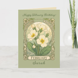 Födelsedagsblommor i primula Art Nouveau-stil i fe Kort