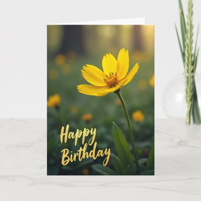 Födelsedagsblomsterkort i guld kort (Framsida)