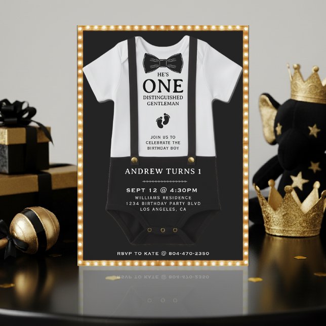 Födelsedagsbody för fin gentleman vid 1-årsfirande inbjudningar (Boy 1st Birthday Distinguished Gentleman Bodysuit Invitation
)