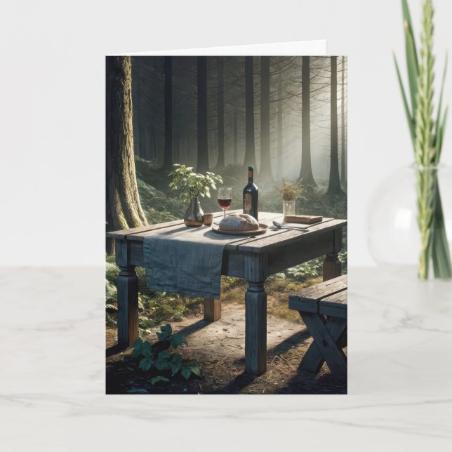 Födelsedagsbord i en skog kort (Framsida)