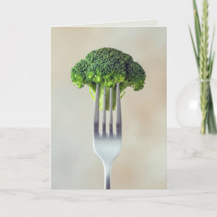 Födelsedagsbroccoli flor på en gaffel  kort