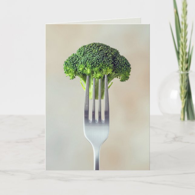 Födelsedagsbroccoli flor på en gaffel  kort (Framsida)