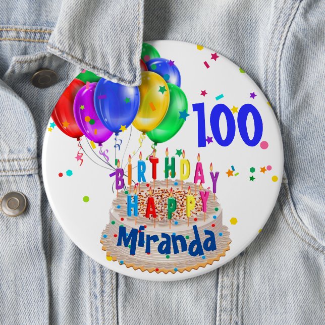 Födelsedagsbubblor Lägg till NAMN AGE 100 BIG Knapp (In Situ)