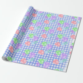 Födelsedagsbubblor på Blue Gingham Wrapping Papper Presentpapper