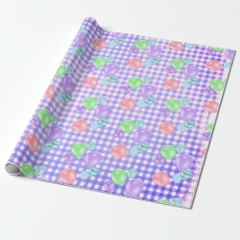 Födelsedagsbubblor på Lila Gingham Wrapping Papper Presentpapper