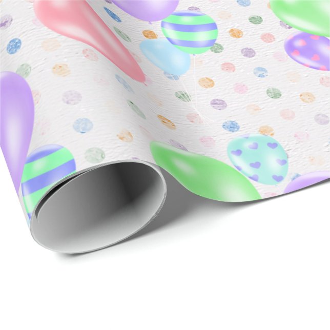 Födelsedagsbubblor på Pappra Polka dots Presentpapper (Rullad Hörn)