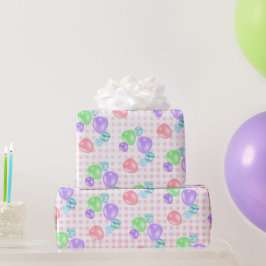 Födelsedagsbubblor på Rosa Gingham Presentpapper