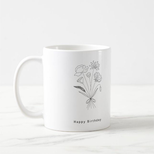 Födelsedagsbukett. svart & vit kaffemugg (Vänster)