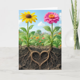 Födelsedagsdaisy och Zinnia Heart Roots Kort