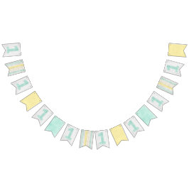 Födelsedagsdekor för mintgrön och gul stuga vimplar