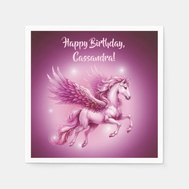Födelsedagsdesign med rosa Pegasus i fantasivärld Pappersservett (Framsidan)