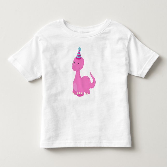 Födelsedagsdinosaurie, festdinosaurie, rosa dinosa t shirt (Framsida)