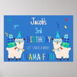 Födelsedagsdjur Lama Födelsedags Pojkar Blå Poster