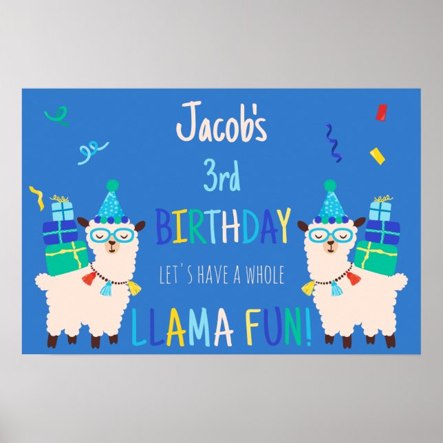 Födelsedagsdjur Lama Födelsedags Pojkar Blå Poster (Framsidan)