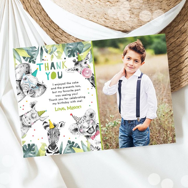 Födelsedagsdjur Pojke Safari Djur Tack Kort (Skapare uppladdad)