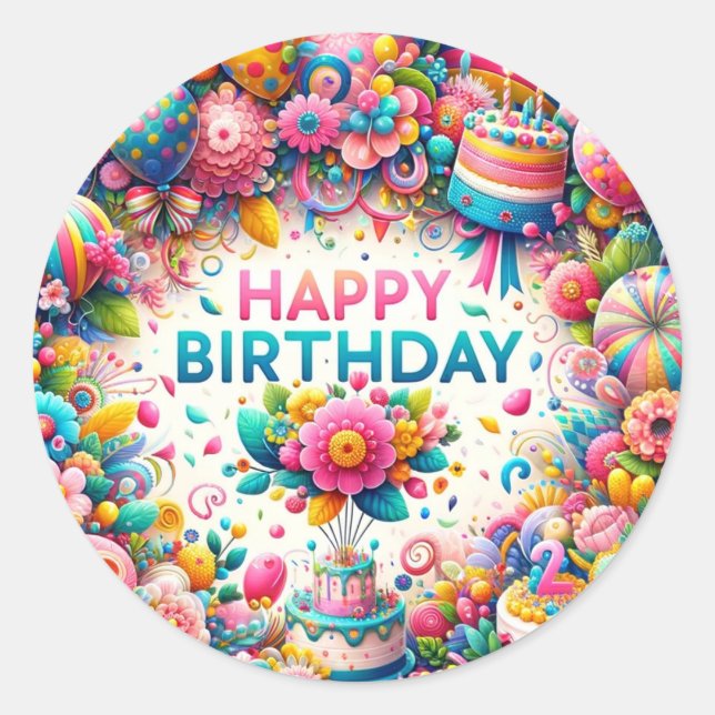 Födelsedagsetiketter Runt Klistermärke (Framsida)