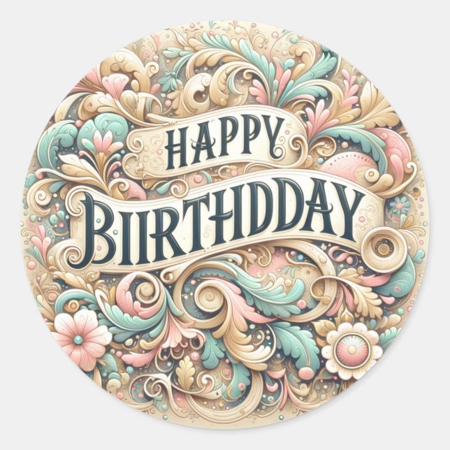 Födelsedagsetiketter Runt Klistermärke (Framsida)