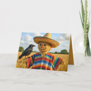 Födelsedagsfågelskrämma iförd sombrero och poncho kort