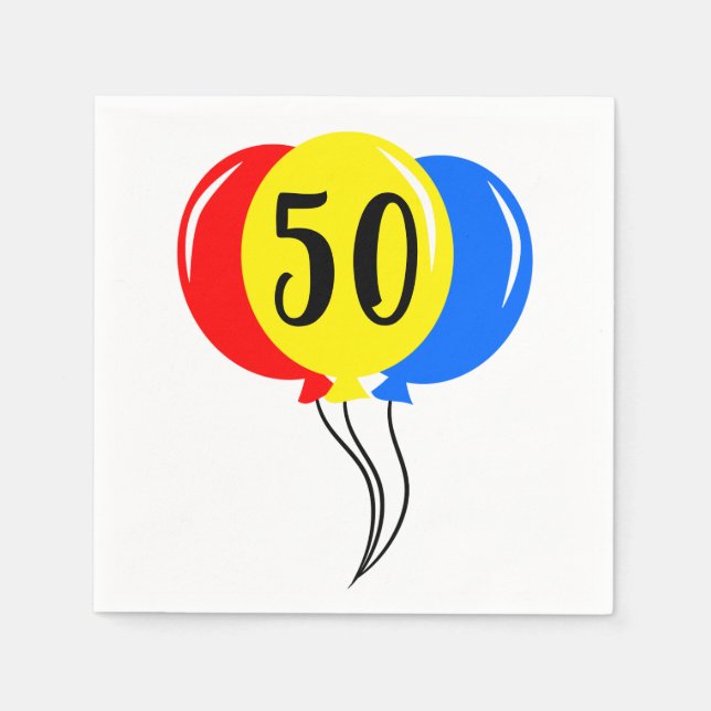 Födelsedagsfärgglada ballonger 50 år pappersservett (Framsidan)